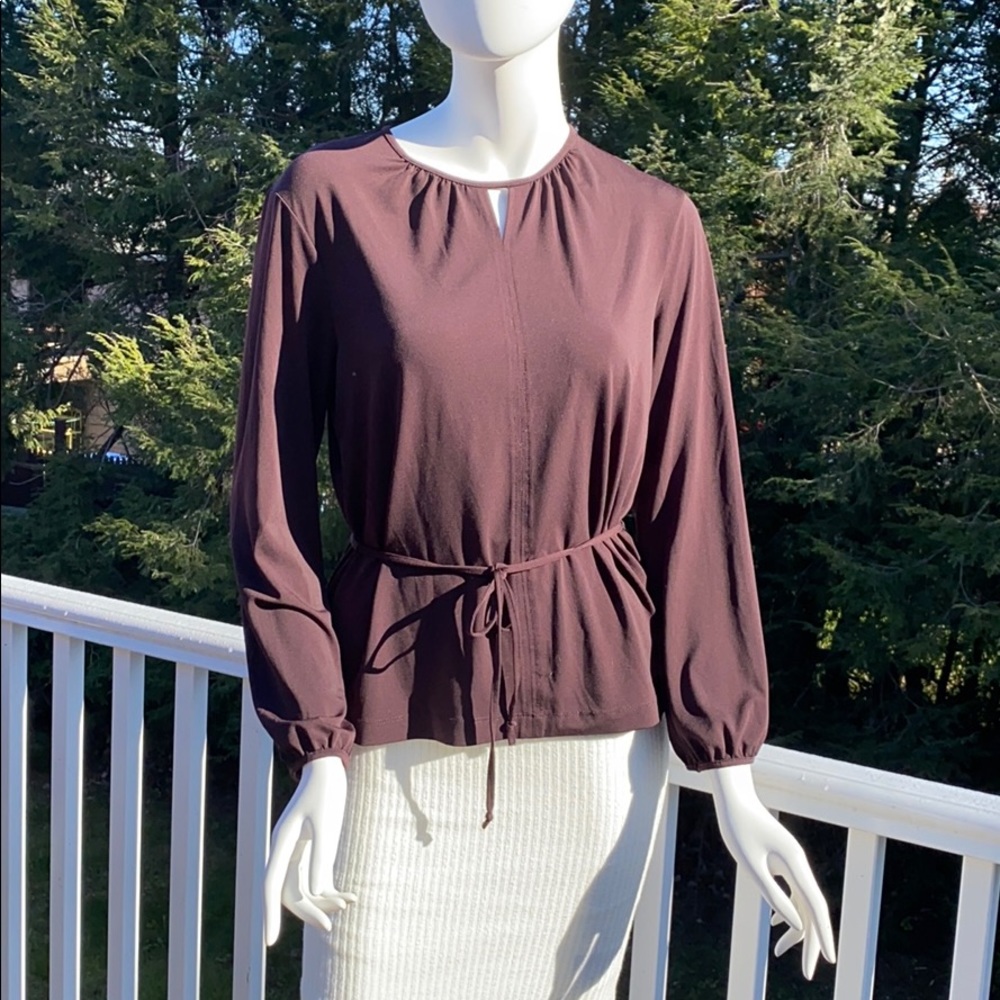 Nine West Petite Maroon Blouse with tie, size P/L - Picture 1 of 9